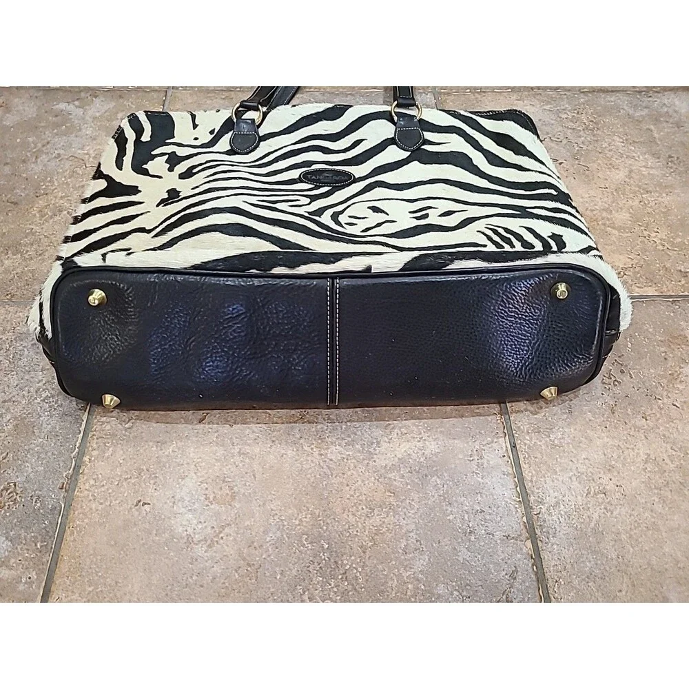 TANGAROA Terrida Zebra Pattern Leather Large Tote Travel Briefcase Bag